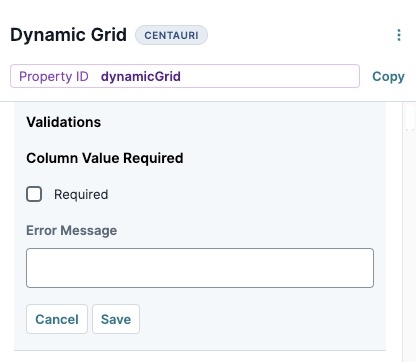 A static image displaying the Checkbox Column's Validations settings.