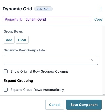 A static image displaying the Dynamic Grid's Group Rows setting.