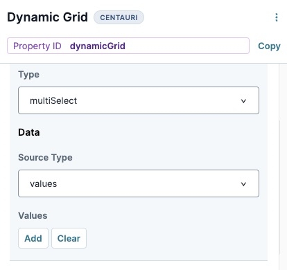 A static image displaying the Multi-Select column's Data settings.