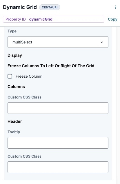 A static image displaying the Multi Select column's Display settings.