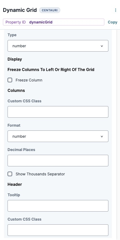 A static image displaying the Number column's Display settings.