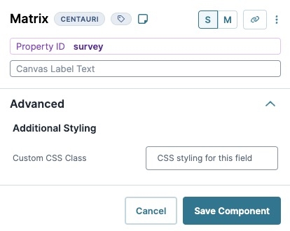 A static image displaying the Matrix component's advanced settings.
