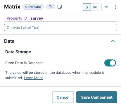 A static image displaying the Matrix component's data settings.