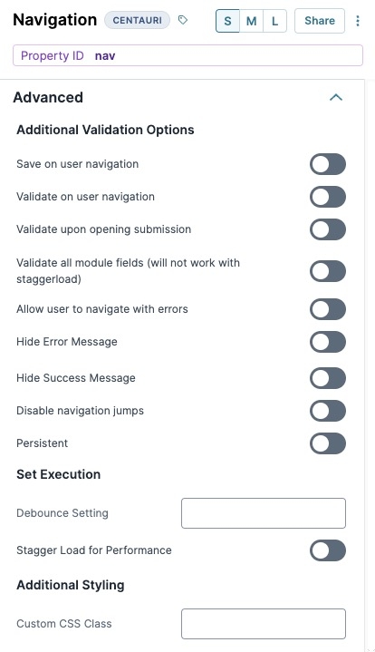 A static image displaying the Navigation Component's advanced settings.