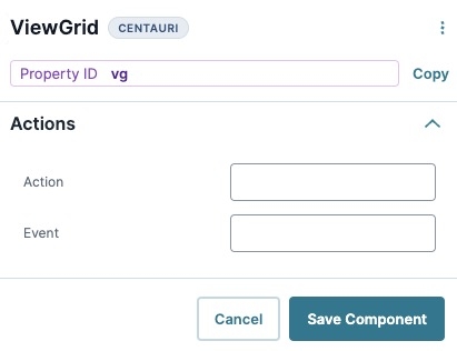 A static image displaying the View Grid component's Actions settings.