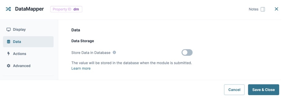 A static image displaying the Data Mapper component's data settings.