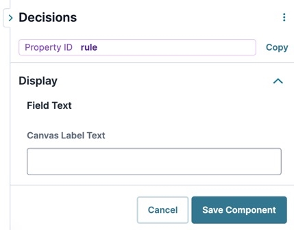 A static image displaying the UDesigner Decisions component's Display setting.