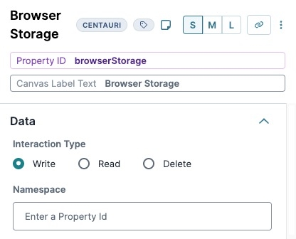 A static image displaying the Browser Storage component's configuration window Data settings.