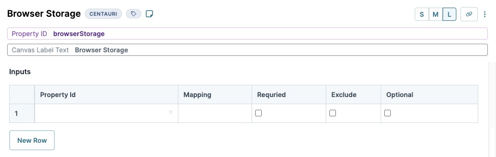A static image displaying the Browser Storage component's Data Inputs table.