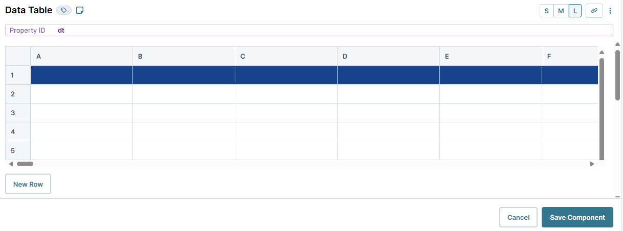A static image displaying the Data Table component settings.
