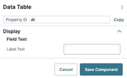 A static image displaying the Data Table component's Display settings.