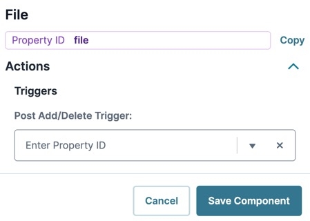 A static image displaying the File component's Actions settings.