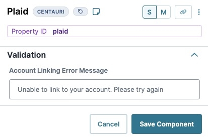 A static image displaying the Plaid component's validation settings.
