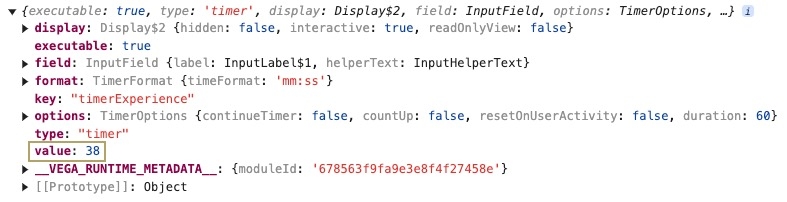 A static image displaying the Data Structure of the Timer component in the Dev Tools Console.