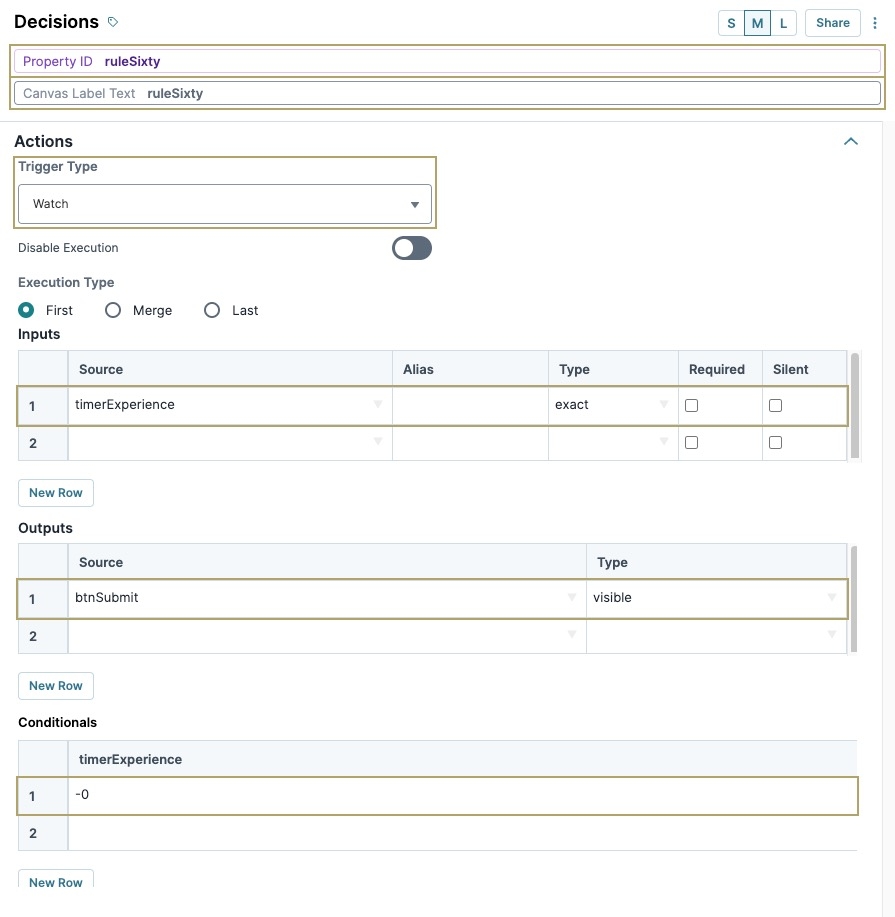 A static image displaying the Decision Component's configuration settings.