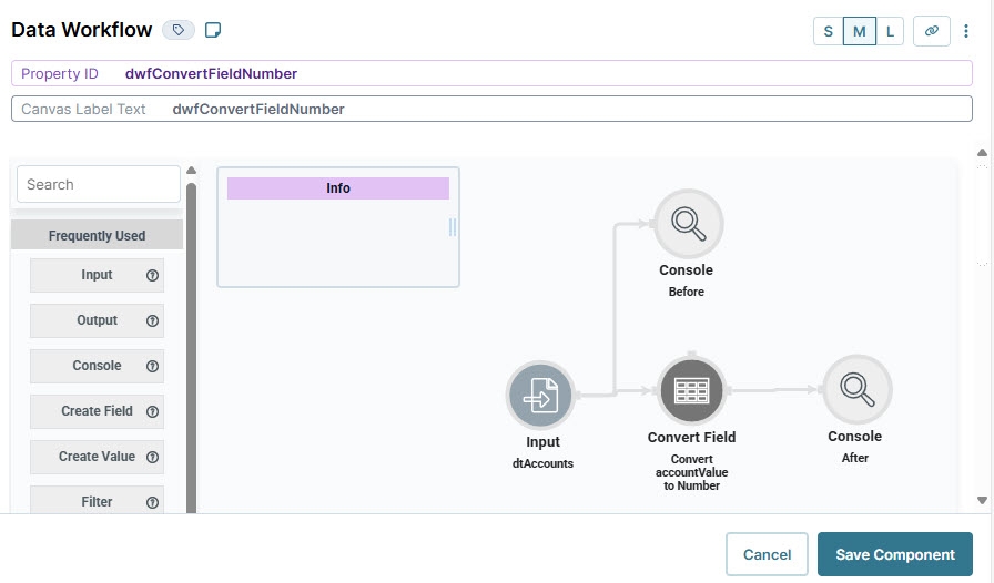 A static image displaying the data workflow configuration which converts the field data type.