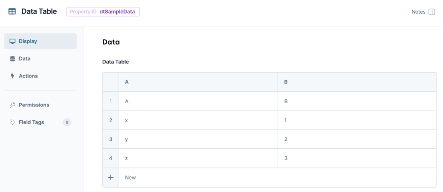 A static image displaying the Data Table configuration in the Cartisian operator use case.