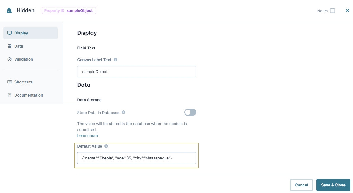 A static image displaying the Hidden component configuration details in UDesginer.