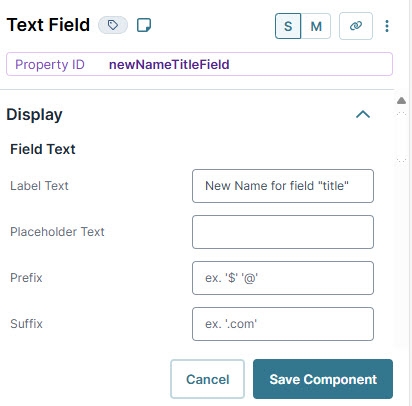 A static image displaying the text field component settings.