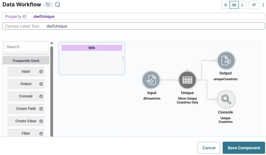 A static image displaying the data workflow configuration which removes the duplicates entries from the data table.