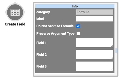 A static image displaying the Data Workflow component's Create Field Operator icon and configuration window.