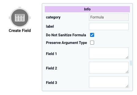 A static image displaying the Data Workflow component's Create Field Operator icon and configuration window.
