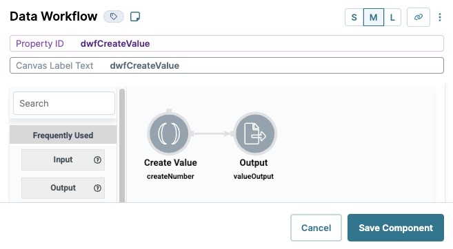Static image displaying the Data Workflow configuration for the Create Value operator.