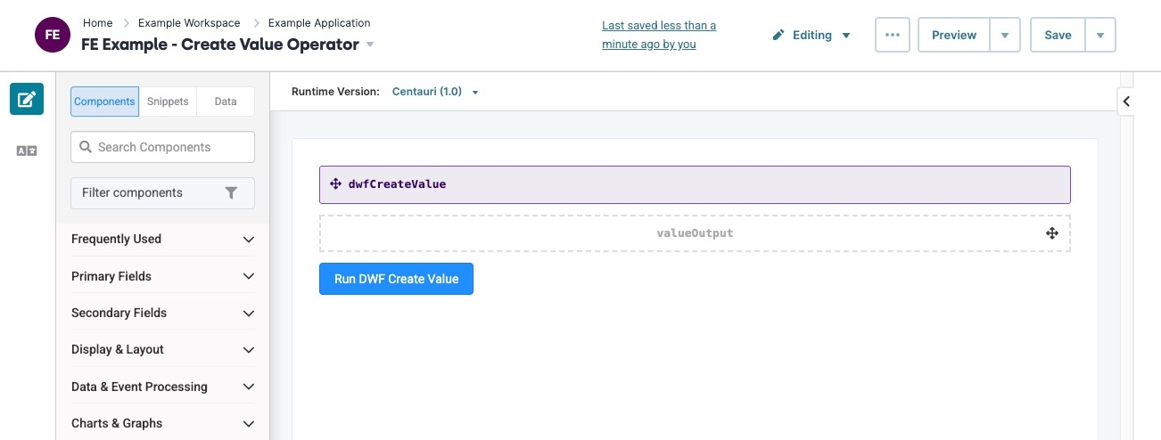 A static image displaying the Create Value operator completed use case in the Module Builder.
