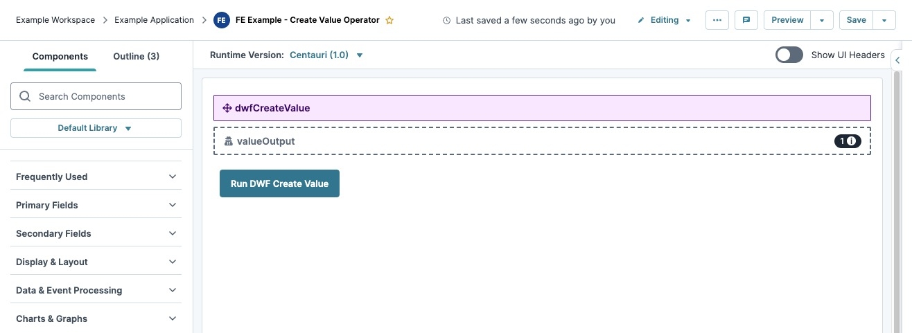 A static image displaying the Create Value operator completed use case in the Module Builder.