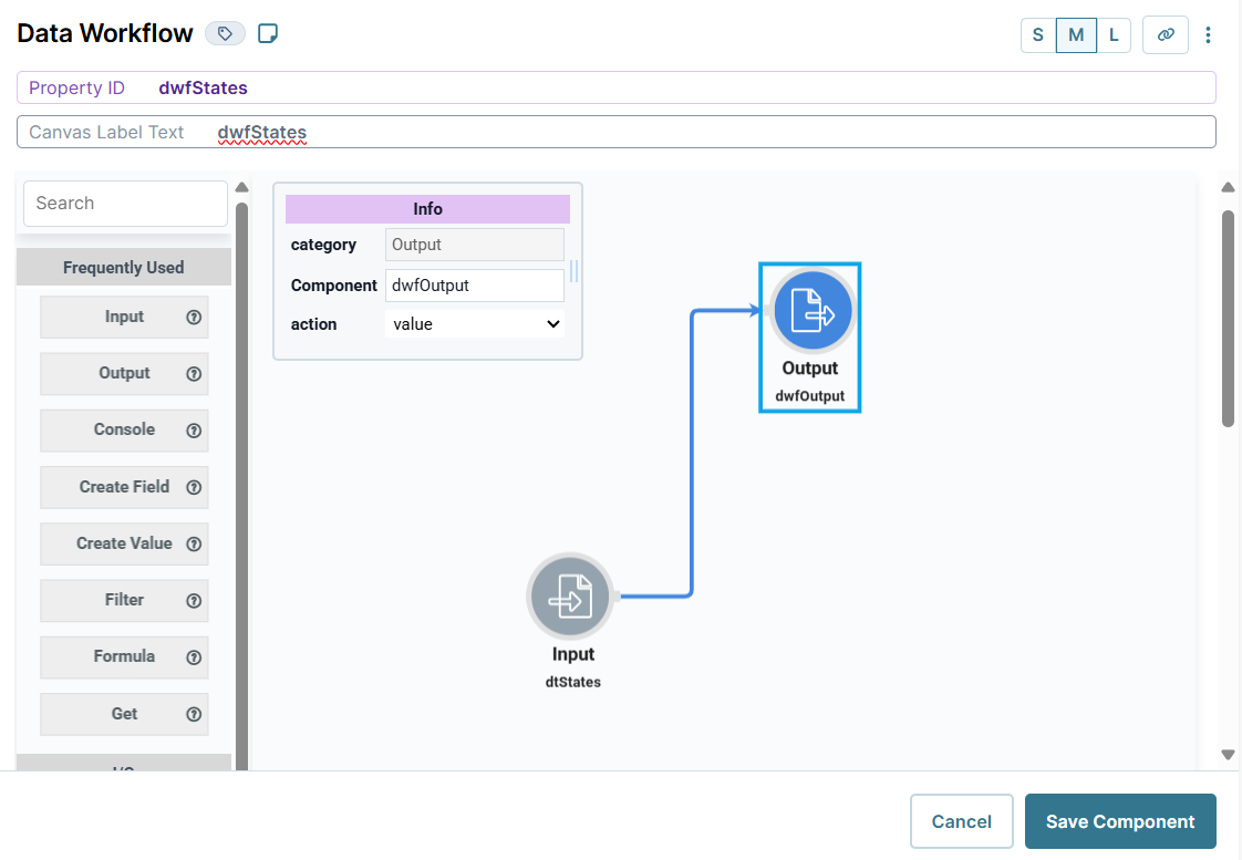 A static image displaying the Input and Output operators on the Data Workflow canvas.