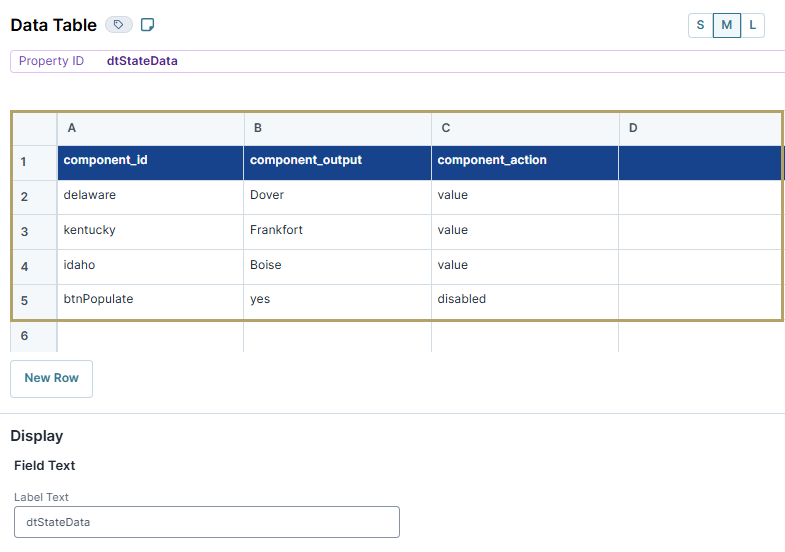 A static image of the data table configuration.