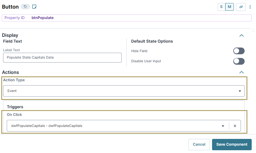 A static image of the button component configuration details.