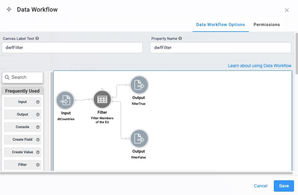 Static image displaying the Data Workflow configuration for the Filter operator use case.