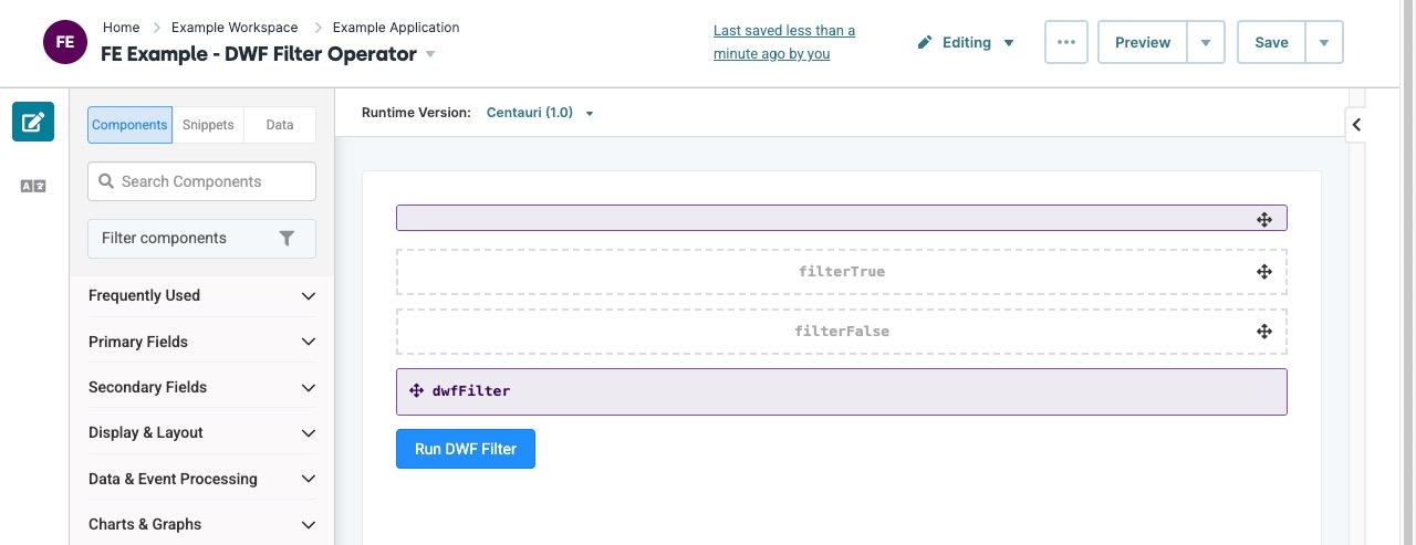 A static image displaying the Filter operator completed use case in the Module Builder.