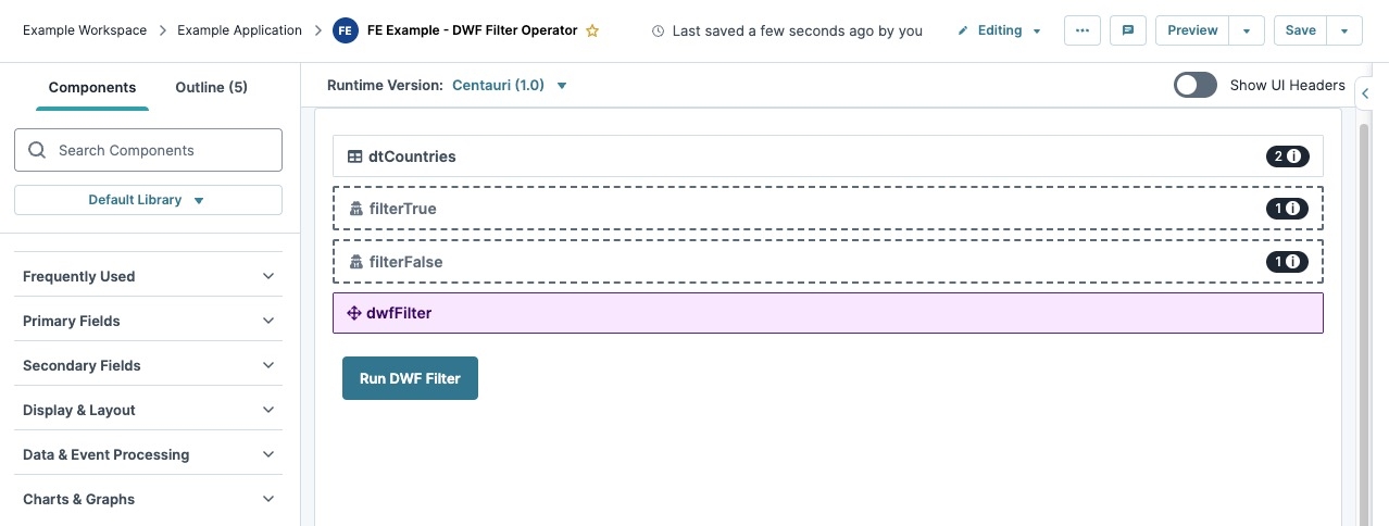 A static image displaying the Filter operator completed use case in the Module Builder.