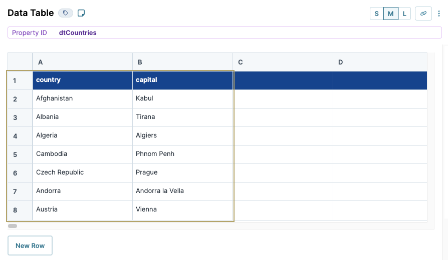 A static image displaying the completed configuration of the Data Table component.