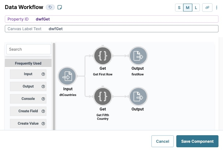 A static image displaying the configured operators on the Data Workflow canvas.