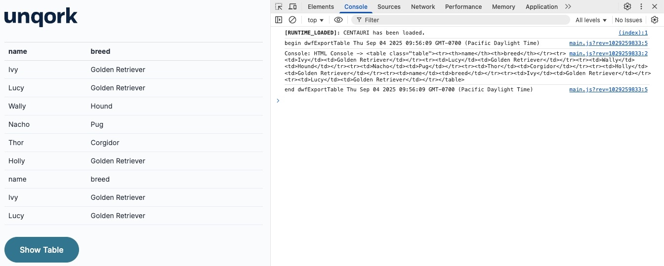 A static image displaying the HTML Table Operator configuration in the Module Builder