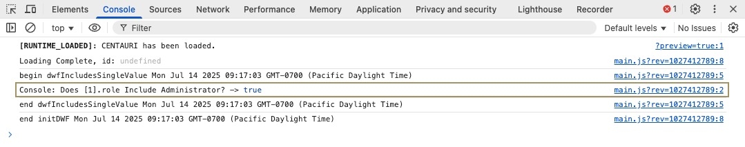 A static iamge displaying the Express View DevTools console.