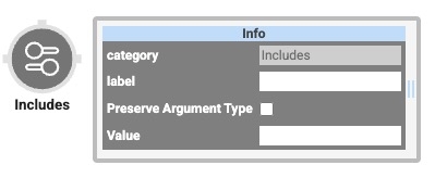 A static image displaying the Data Workflow component's Includes Operator icon and configuration window.