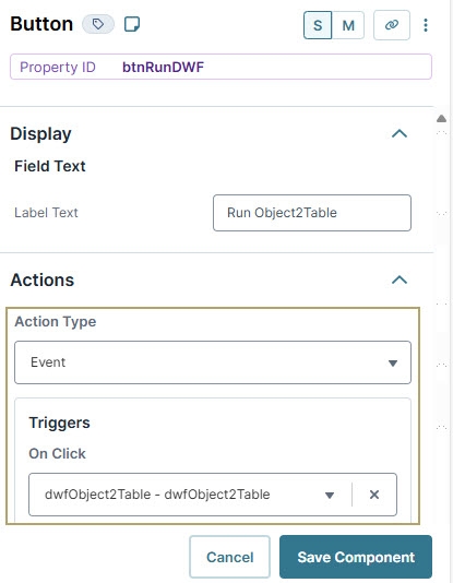 A static image displaying the button component configuration in UDesigner.