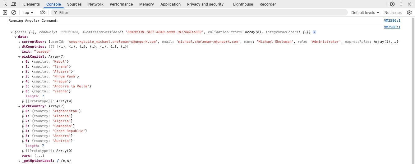 A static image displaying the console data after the Data Workflow has run.