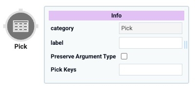 A static image displaying the Data Workflow component's Pick Operator icon and configuration window.