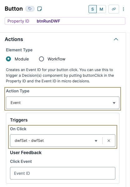 A static image displaying the Button component's configuration settings.