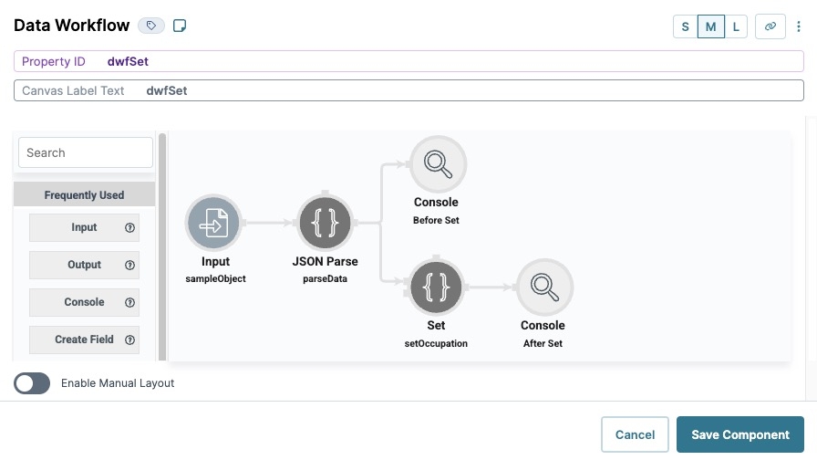 A static image displaying the completed Data Workflow component.