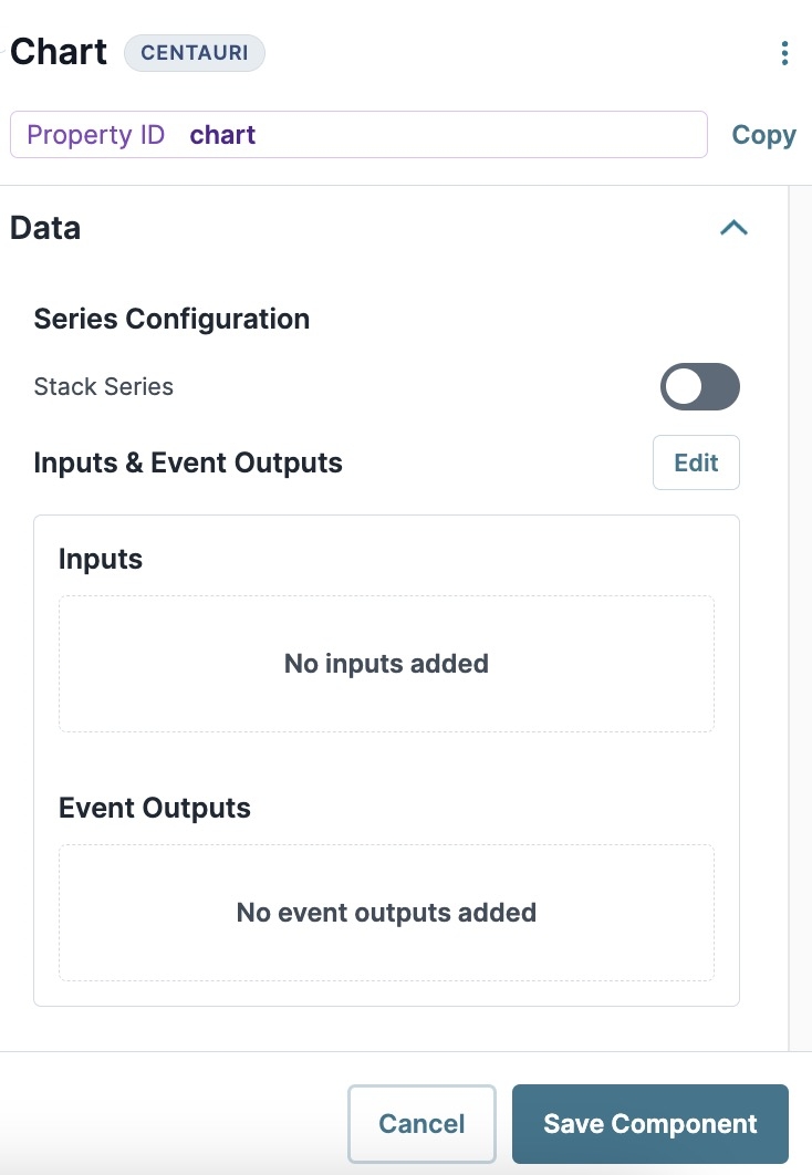 A static image displaying the UDesigner Chart Component's Data settings.