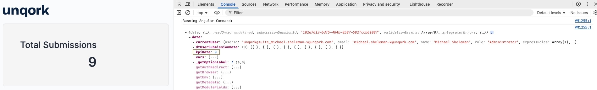 A static image displaying the completed configuration in Express View and the data structure in Console view.