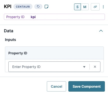 A static image displaying the Kpi component's Data settings.