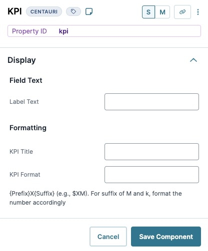 A static image displaying the Kpi component's Display settings.