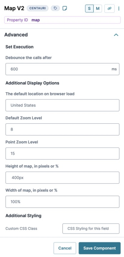 A static image displaying the Map V2 Advanced settings